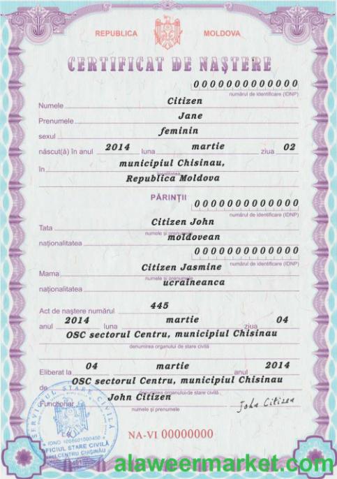 MOLDOVA birth certificate